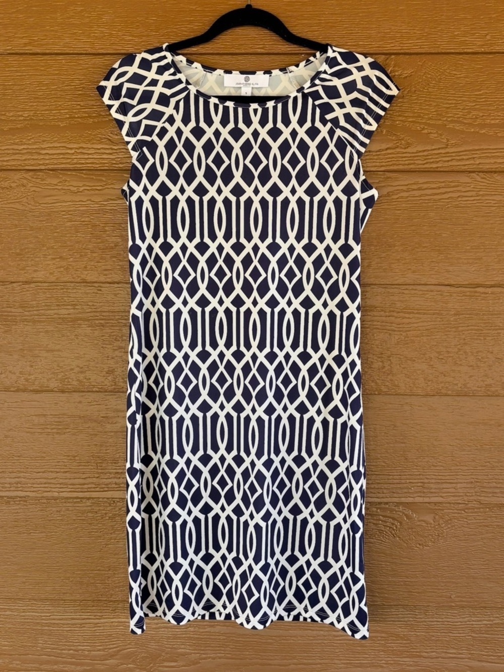 Jean Pierre Paris NWT Navy and White Geometric Midi Dress